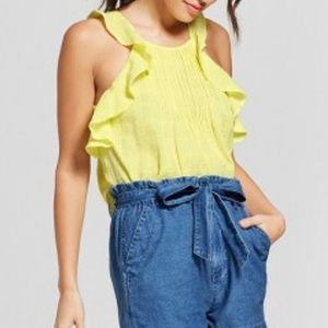 Universal thread yellow ruffle sleeveless top m